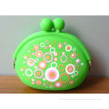 Green Silk Printed Silicone Key Bag / Purse Bag, Silicone Promotional Gift For Woman